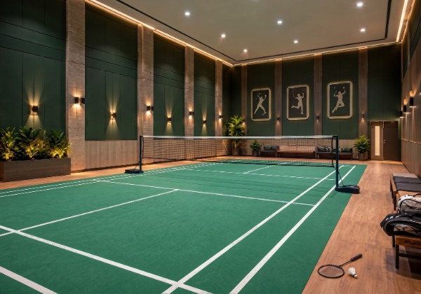 Mahindra Rivenza indoor wooden floor badminton court