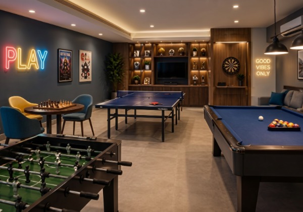 Mahindra Rivenza indoor games room with billiards and recreational entertainment