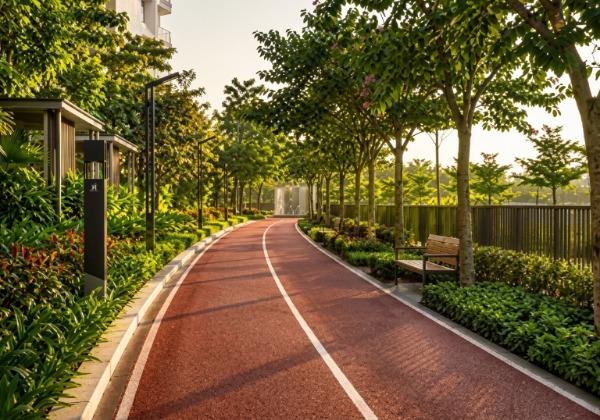 Mahindra Rivenza tree-lined scenic jogging track and fitness trail
